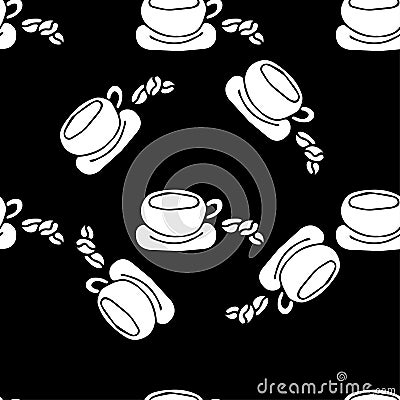Cute seamless pattern.Hot coffee in a mug, coffee icon in hand drawn, doodle Vector Illustration