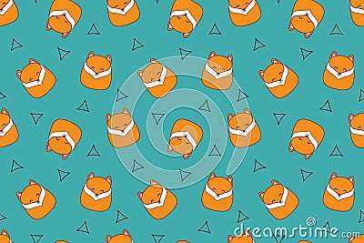 Cute seamless pattern with kawaii foxes. Squishmallow. Cute fox. Kawaii, vector Vector Illustration