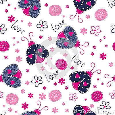 Cute seamless pattern with ladybugs Vector Illustration