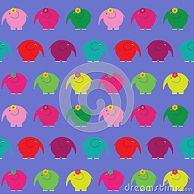 Cute seamless pattern with little cartoon elephants Vector Illustration