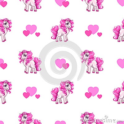 Cute seamless pattern with little cartoon pony Vector Illustration