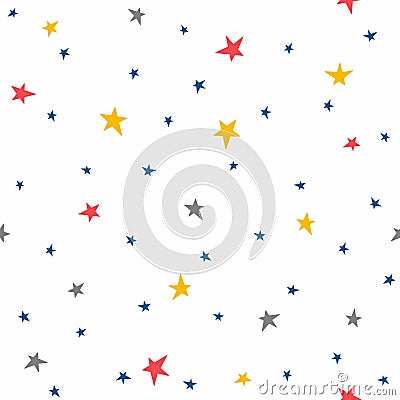 Cute seamless pattern with randomly scattered little stars. Vector Illustration