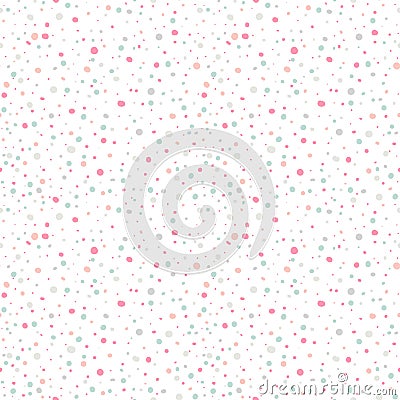 Cute seamless pattern or texture with colorful polka dots on white background. Stock Photo