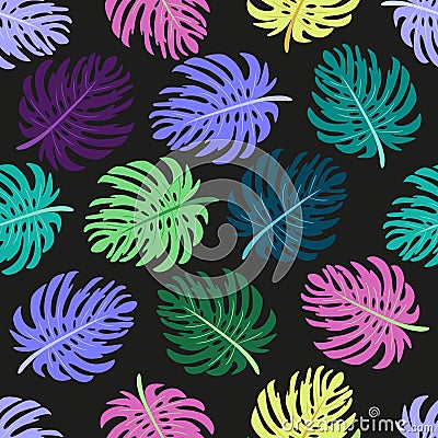 Cute seamless pattern with tropical palm leaves Vector Illustration