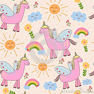 Cute seamless pattern with unicorn Vector Illustration