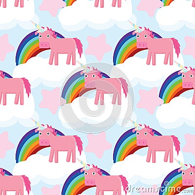 Cute seamless pattern with unicorns Vector Illustration