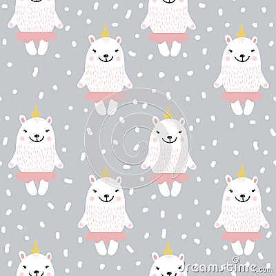 Cute seamless pattern with white baby bear. Childish texture for fabric, textile.Vector Illustration. Stock Photo