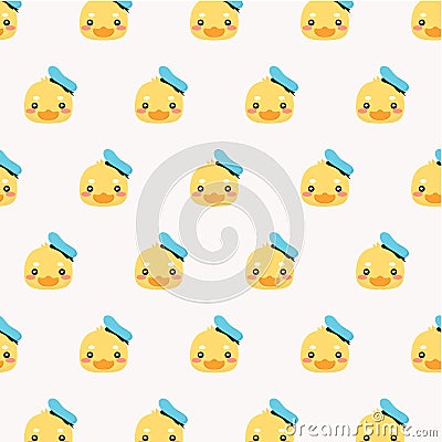 Cute seamless pattern with yellow rubber duck. Vector Illustration