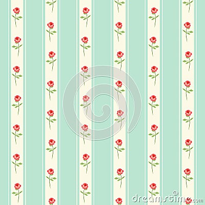 Cute seamless Shabby Chic pattern with roses and stripes Vector Illustration