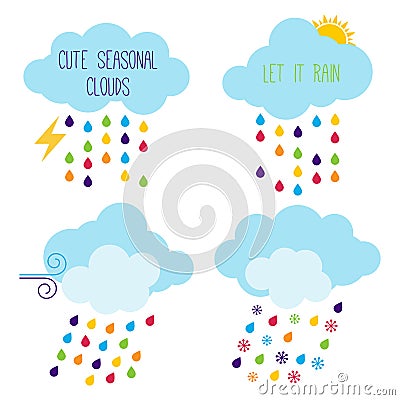 Cute Seasonal Cloud Vector Icons Vector Illustration