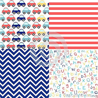 Cute set of Baby Boy seamless patterns Vector Illustration