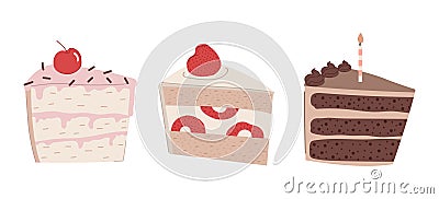 A cute set of colorful pieces of cake. Vector Illustration