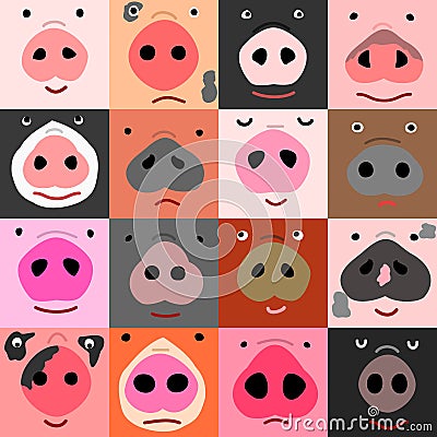 Set of funny pig faces Vector Illustration