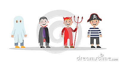 Cute set of halloween costumes for children Vector Illustration