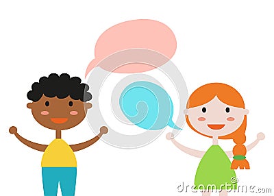 Cute set of kids with speech bubbles on white background. Vector Illustration