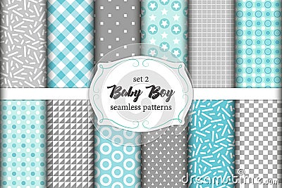 Cute set of scandinavian Baby Boy seamless patterns with fabric textures Vector Illustration