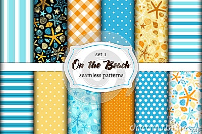 Cute set of Summer Time vintage seamless patterns Vector Illustration