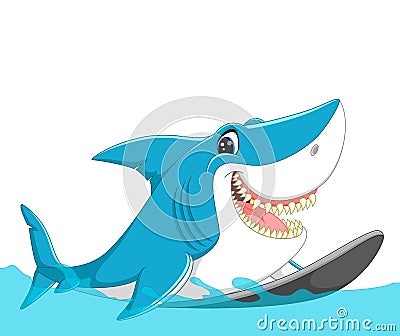 Cute shark surfing cartoon Vector Illustration