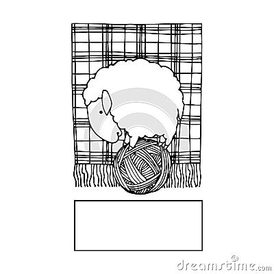 Cute sheep on a ball of thread, logo or emblem for knitting, wool & cotton materials Vector Illustration