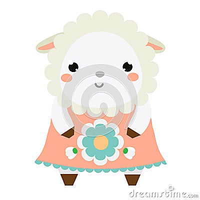 Cute sheep dress. Children style, isolated design element, vector. Cartoon kawaii animal character Vector Illustration