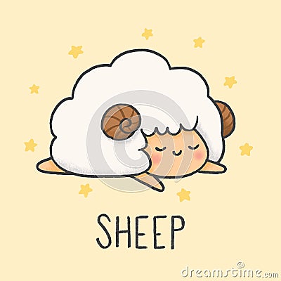 Cute Sheep cartoon hand drawn style Vector Illustration