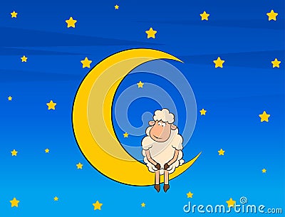 cute sheep on moon Vector Illustration