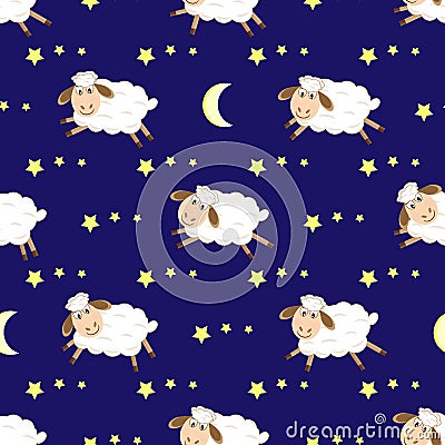 Cute sheep seamless night pattern Stock Photo