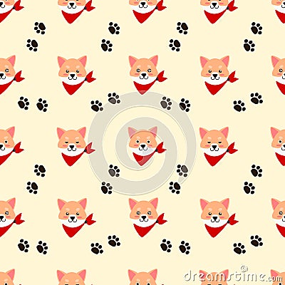 Cute Shiba dog seamless pattern Vector Illustration