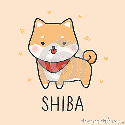 Cute Shiba Inu dog cartoon hand drawn style Vector Illustration