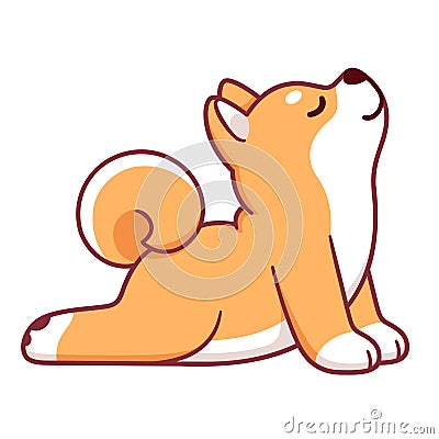 Cute Shiba Inu Upward Facing Dog yoga Cartoon Illustration