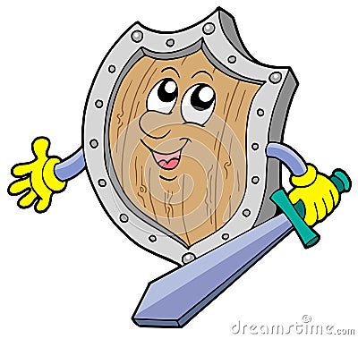 Cute shield with sword Vector Illustration