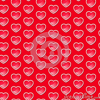 Cute shiny hearts seamless pattern with a red background Vector Illustration