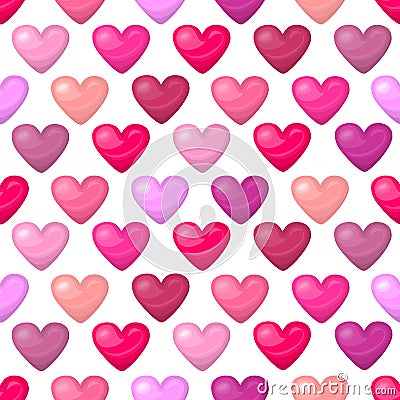 Cute shiny seamless heart pattern on white background Vector Illustration