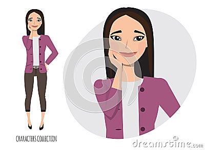 Cute shy asian girl. vector Vector Illustration