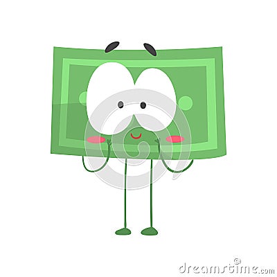 Cute shy dollar with legs, arms and big eyes. Funny money character in flat design. Vector illustration for sticker Vector Illustration