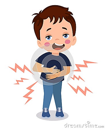 Cute sick boy with stomachache Vector Illustration