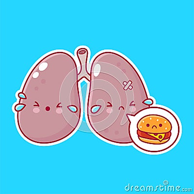 Cute sick cry human lungs organ character Vector Illustration