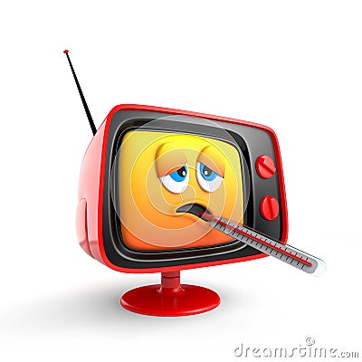 Cute sick TV emoticon with thermometer Cartoon Illustration