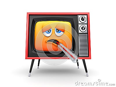 Cute sick TV emoticon with thermometer Cartoon Illustration