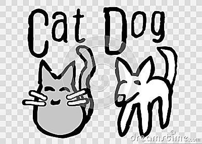 Cute, Simple Cat And Dog Cartoon Illustration Stock Photo