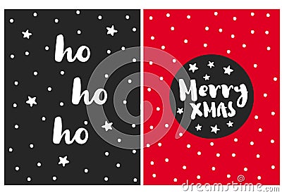 Cute Simple Christmas Vactor Cards. Black, White and Red Lovely Design. Vector Illustration