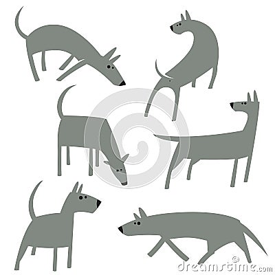 Cute simple dogs set. Cartoon dog characters in flat style Vector Illustration