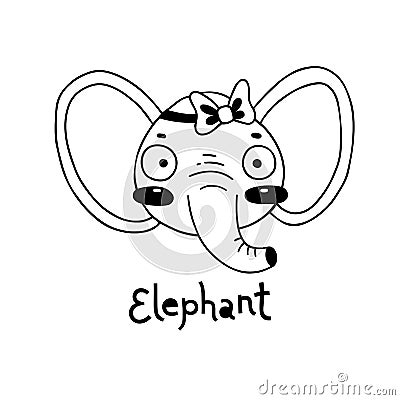 Cute, simple elephant face cartoon style. Vector illustration Vector Illustration