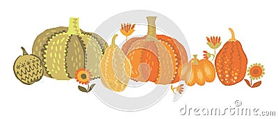 Cute simple naive pumpkin set. Vector Illustration