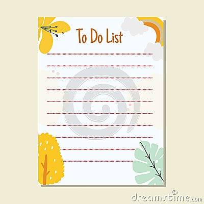 Cute simple printable pestal color flat to-do list planner design Vector Illustration