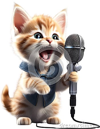Cute Singer Kitten character design. Ai-Generated. Stock Photo