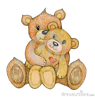 Cute, sitting, cuddling bears. Stock Photo