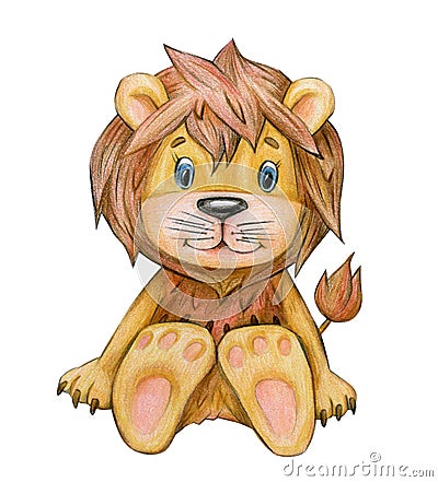 Cute sitting lion cartoon. Stock Photo