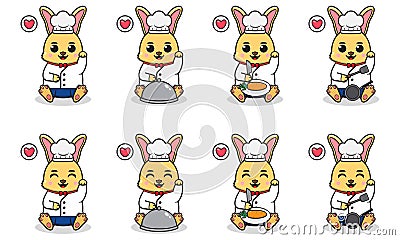 Vector Illustration of Cute Rabbit with Chef costume siting and hand up pose. Vector Illustration