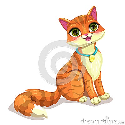 Cute sitting striped ginger cat. Vector Illustration